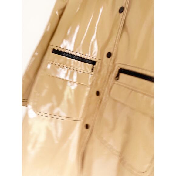 NWT Jane Post Raincoat hooded Rain Slicker in Beige Small Black Tan - Picture 5 of 8